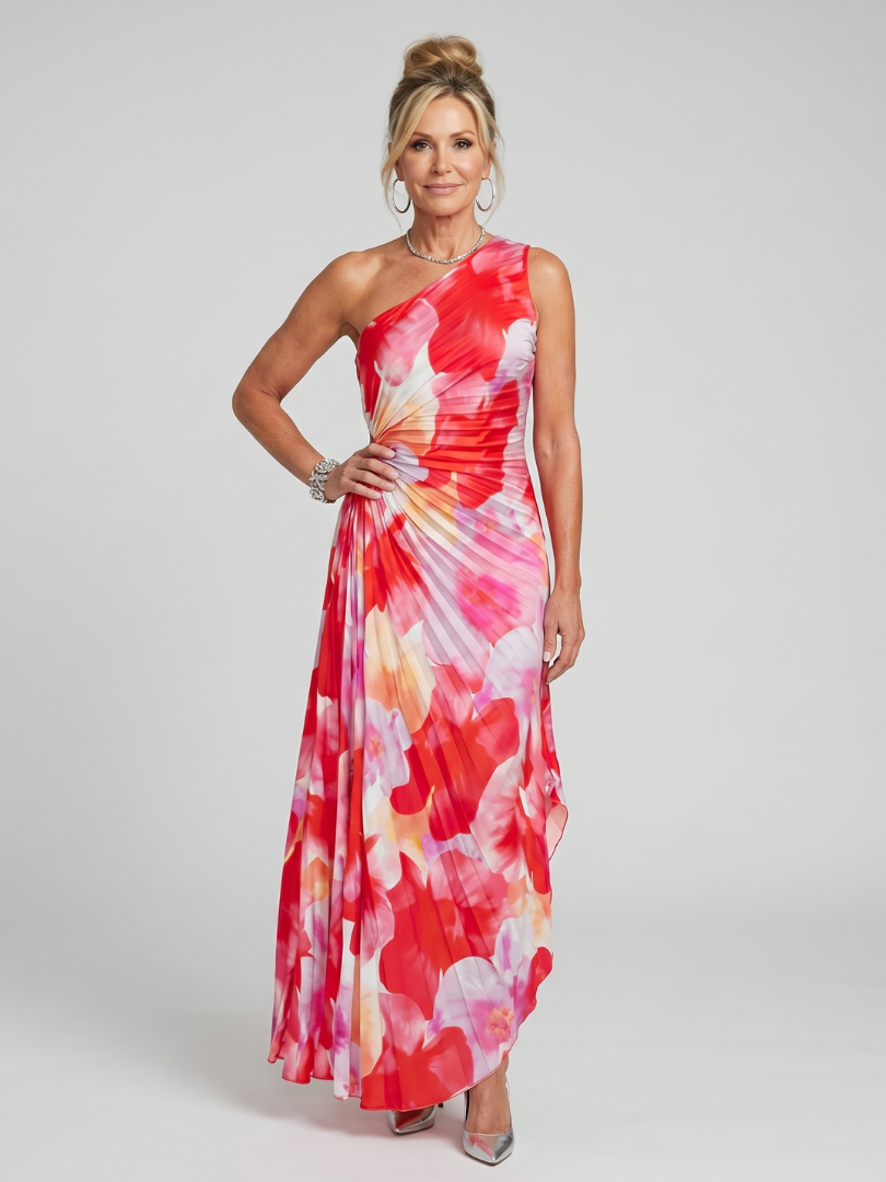 Taya Women's Midi Dress | One Shoulder Pleated, Elegant Summer Cocktail Dress 0