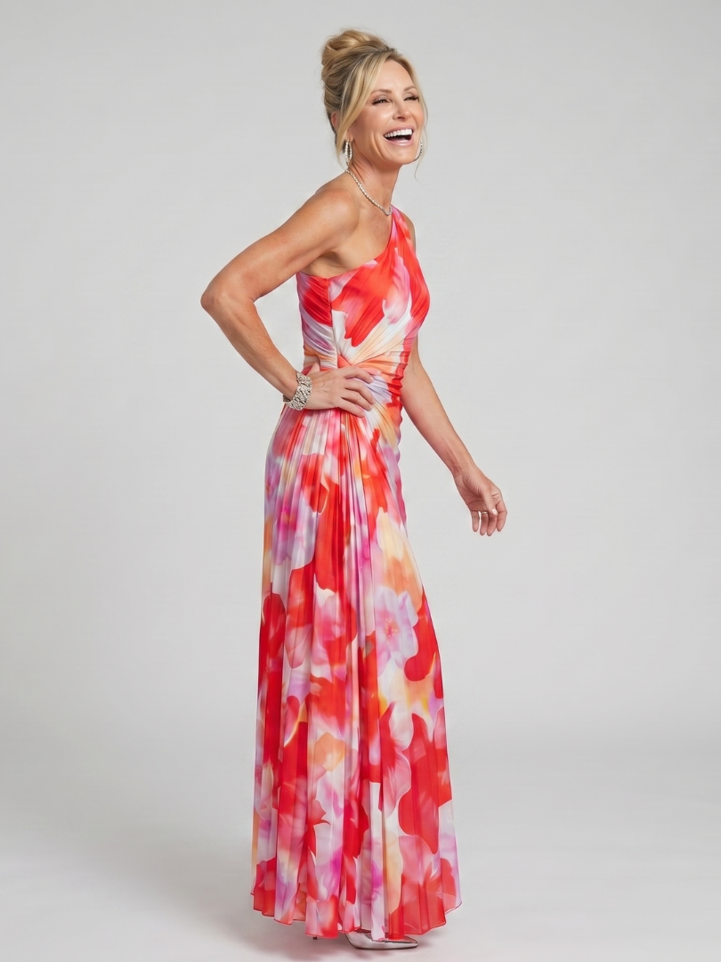 Taya Women's Midi Dress | One Shoulder Pleated, Elegant Summer Cocktail Dress 1