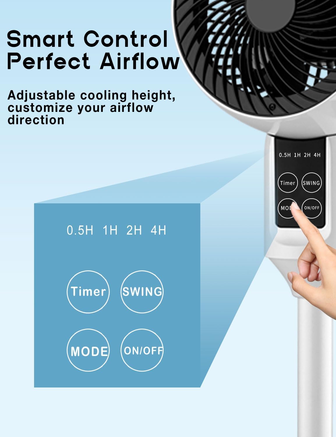 Ventilateur Sur Pied Silencieux | Oscillation 3D, Hauteur Réglable, Télécommande 5