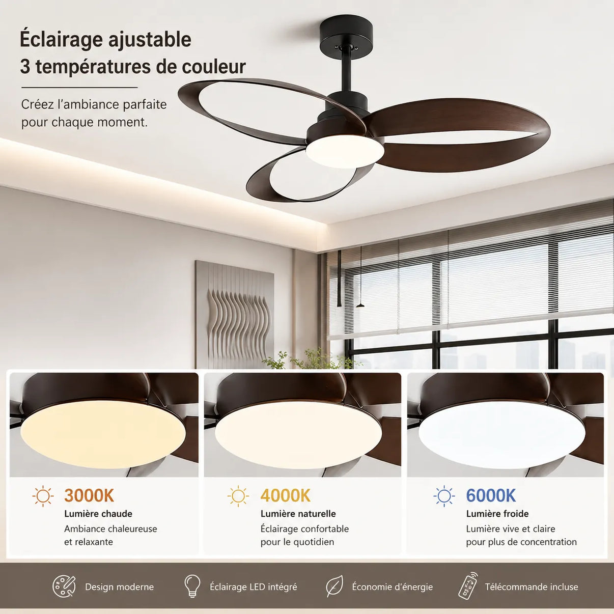 Véra Ventilateur Plafond Silencieux | Pales en Bois, LED Intégré 5