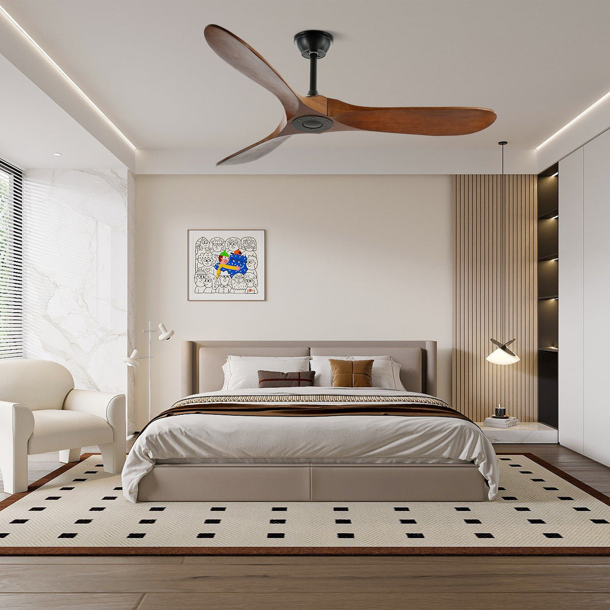 Vian Ventilateur Plafond | Bois Noyer, Silencieux, 6 Vitesses, Télécommande 1