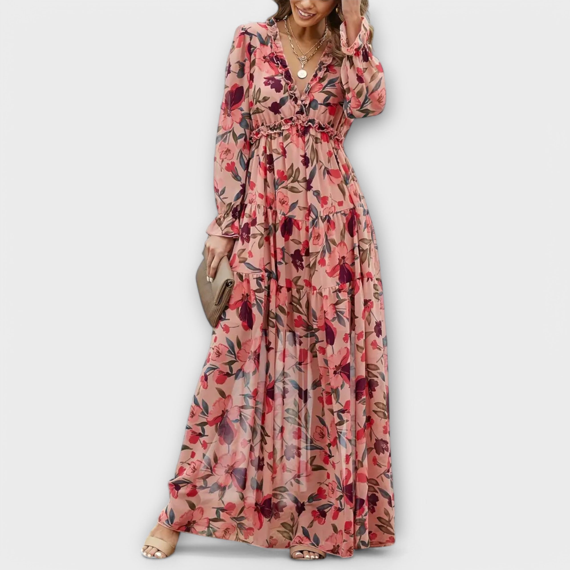 Wilma Women's Floral Maxi Dress | V-Neck, Lightweight Fabric 0