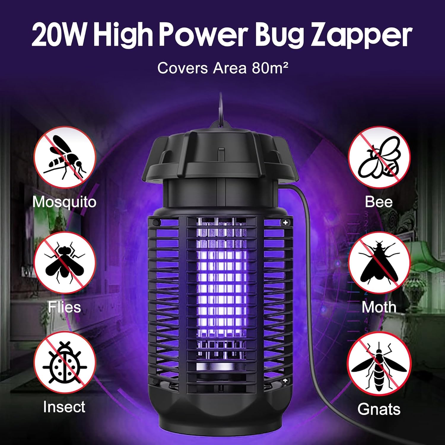 Zyra Électro-Insecticide UV | 20W, Protection Intérieure et Extérieure 80㎡ 1