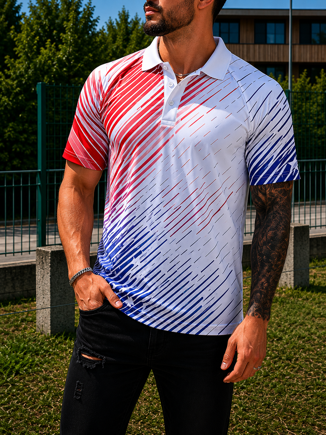MIKE | Men's USA flag polo shirt World Cup football fan 3D print short sleeve